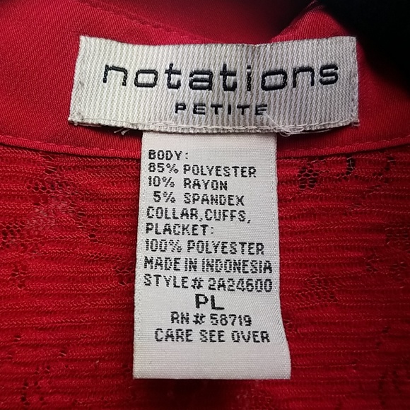 Red Stretch Lace Collared Cuffed Button Up Top - Picture 2 of 6